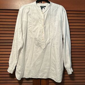 Lauren Ralph Lauren White Linen Tunic Half Button Down Top 14 W